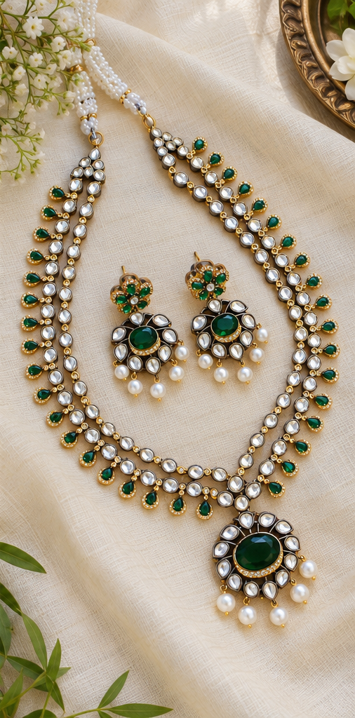 Victorian Floral AD Haram with Emeralds & Pearls