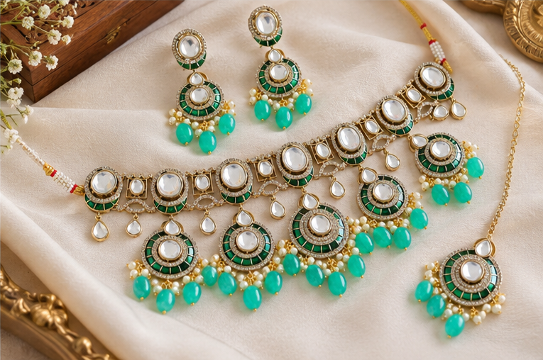 Victorian Green AD Choker with Kundan Stones