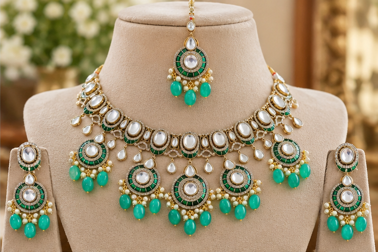 Victorian Green AD Choker with Kundan Stones