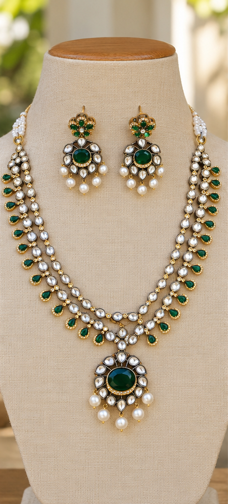 Victorian Floral AD Haram with Emeralds & Pearls