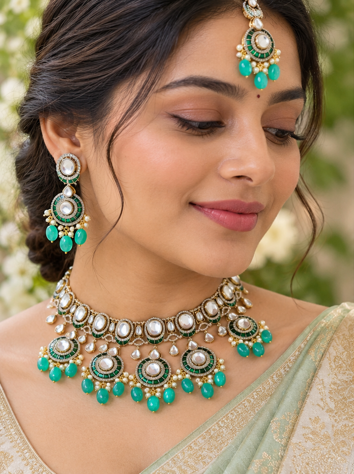 Victorian Green AD Choker with Kundan Stones