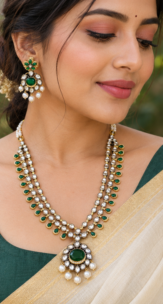 Victorian Floral AD Haram with Emeralds & Pearls