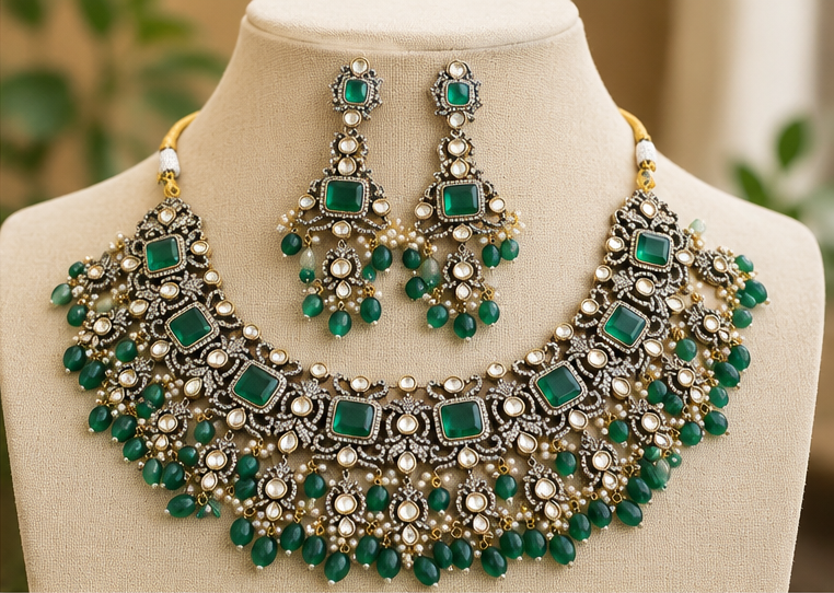Floral Victorian AD Necklace with beads