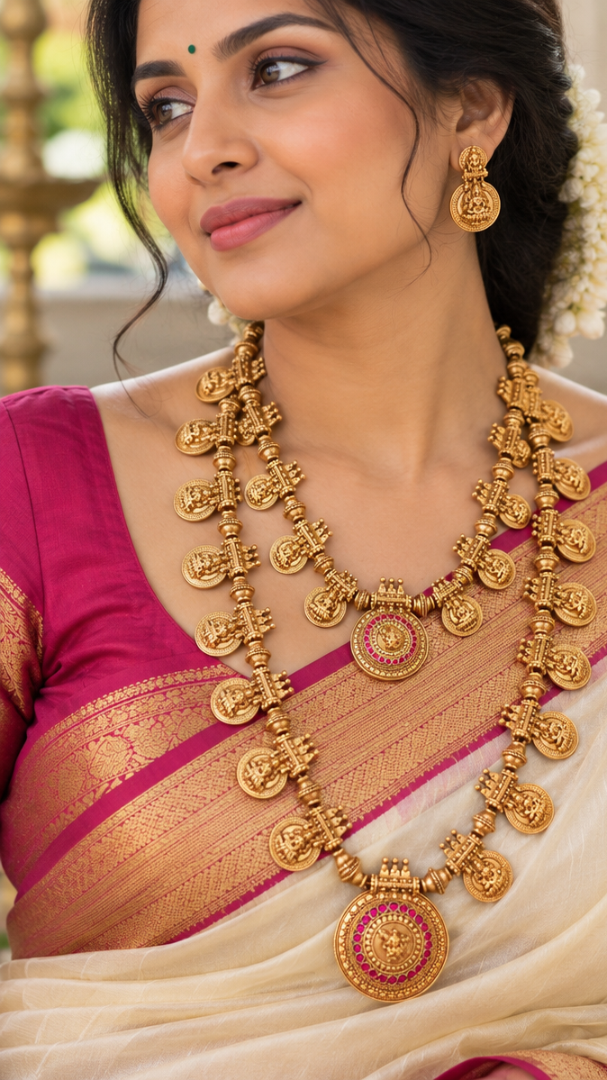 Exquisite Gold Temple Bridal Necklace Set